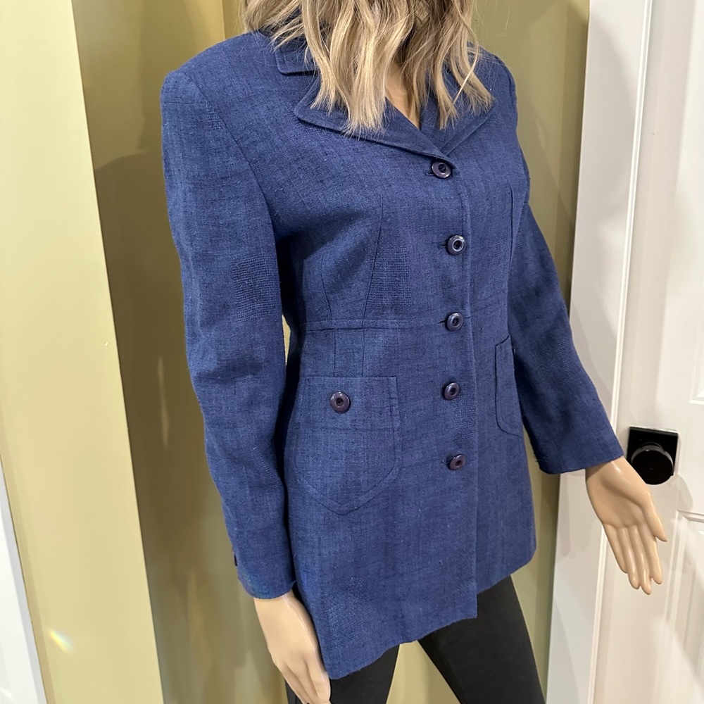 Lilys Women's Blue Tailored Linen Blend  Blazer Jacket